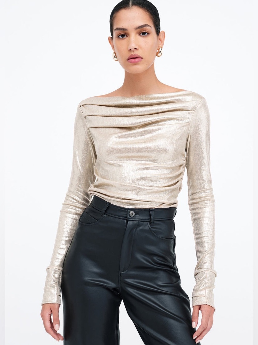Marcella NYC Cooper Sparkly Lurex Long Sleeve Boatneck Top Stardust Size XS - Picture 2 of 15